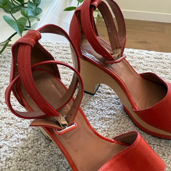 ROBERT CLERGERIE Leather Wood‎ Platform Ankle Strap Heels Sandals Women 5.5 - Picture 4 of 11